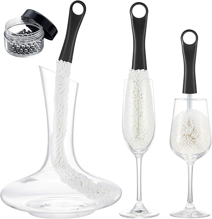 Boao 3 Pcs Decanter Cleaning Brush Wine Glass Decanter Flexible Bottle Brush Set with Cleaning Beads Household Tools for Bottle Goblets Glasses Cups(Black)