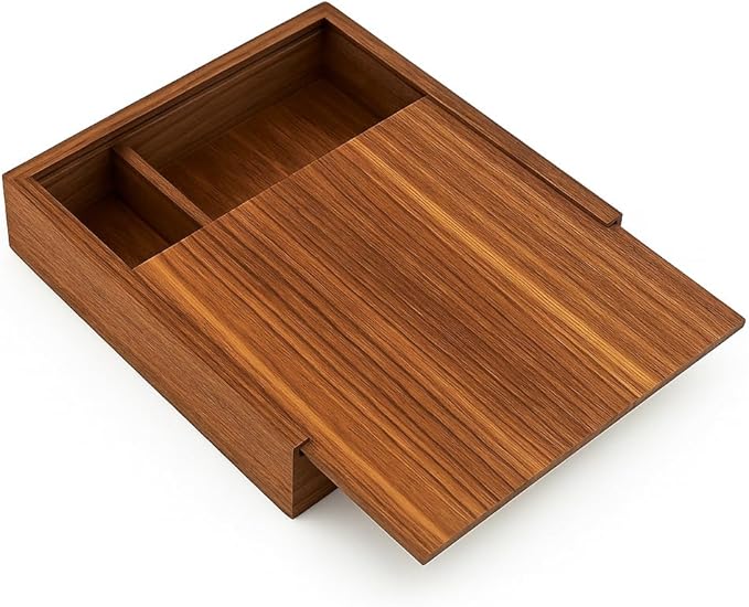 Walnut Wood Storage Box with Compartments | Handmade Gift Keepsake Organizer for Photos, USB Drives, Rings, Small Items | 6.7x6.7x1.4 inches (17x17x3.5cm)