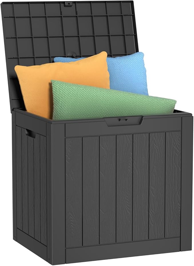 EasyUp 30 Gallon Outdoor Storage Box Waterproof, UV Resistant Outdoor Deck Box, Resin Lockable Deck Boxes for Garden Tools Equipment and Cushions, Black