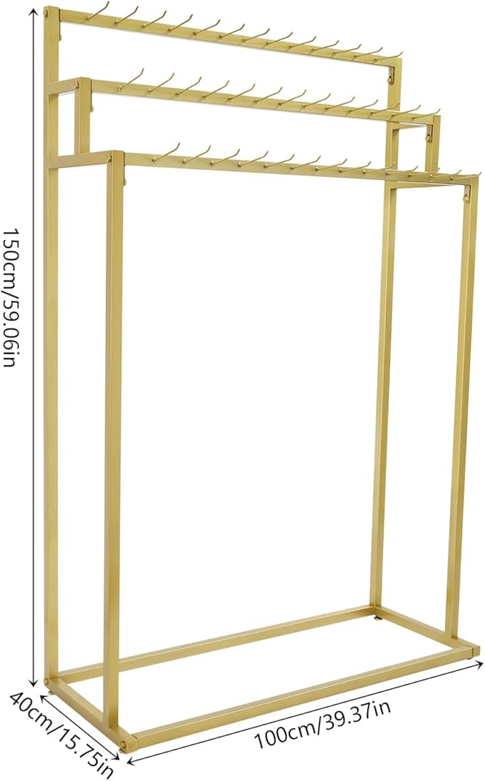 Belt Hanger, 3 Tier Freestanding Belt Display Rack with 39 Hooks, Tie Racks Belt Organizer Purse Hangers, Floor Mounted Retail Display for Belts, Ties, Scarves (Gold)