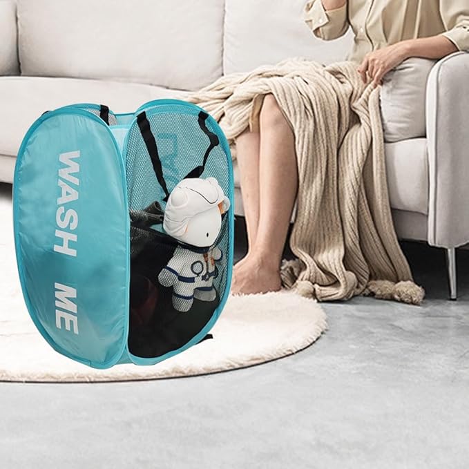 2Pack Collapsible Laundry Baskets Pop Up Laundry Hamper Mesh Storage Bins Clothes Hamper for Laundry, Blue
