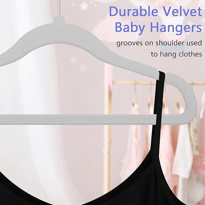 GoodtoU Kids Hangers Velvet 50 Pack Baby Hangers for Closet Non Slip Childrens Infant Hanger Grey