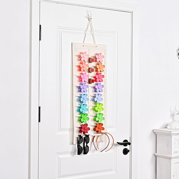 Lolalet Hair Claw Clip Organizer, 2 Pack Hanging Hair Clip Organizer Storage for Women Girl, Wall-Mounted Hair Claw Clip Holder Organizer, Claw Clip Storage Display for Wall Door Closet -Beige