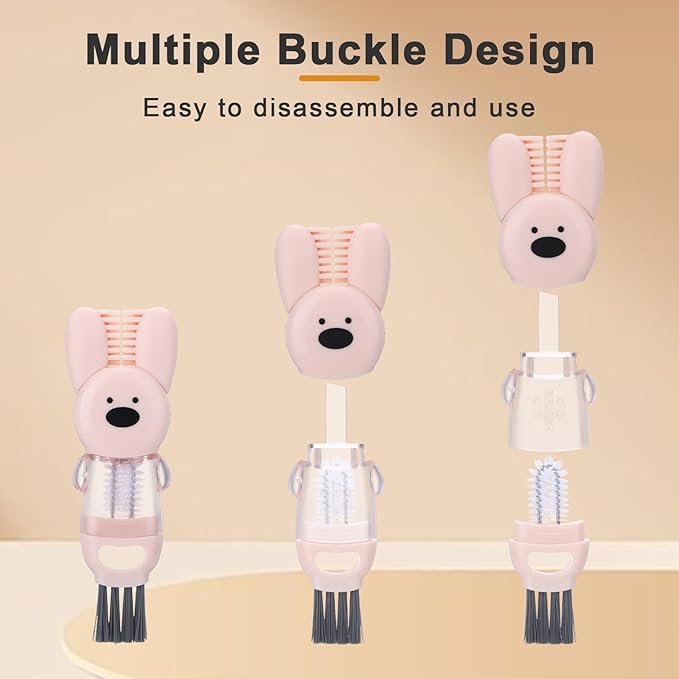 4 in 1 Water Bottle Brush,3 PCS Bottle Brushes for Cleaning,Cute Rabbit Cup Lid Cleaning Brush Tool Set for Gap Tight Space,Multifunctional Crevice Cleaning Brush with Straw Brush