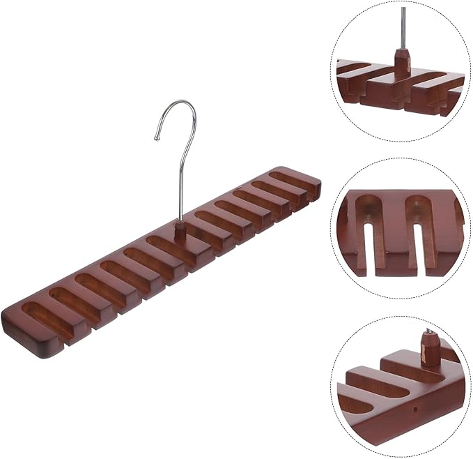 Multi-Slot Solid Wood Tie and Scarf Organizer Rack, Multi-Function Closet Accessory with Red Wood Finish for Belt and Scarf Storage in Bedroom or Closet