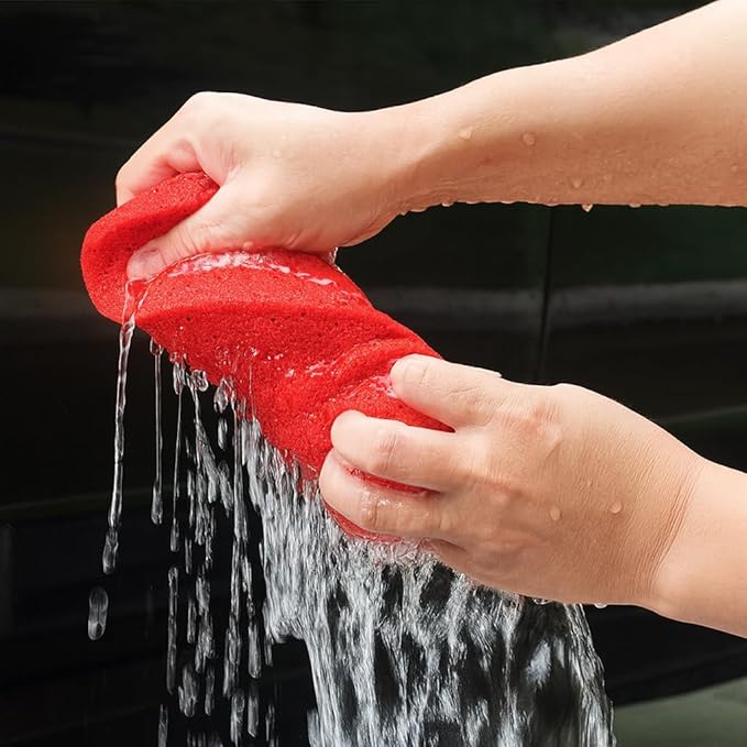 Multi-Purpose Sponges for Cleaning - Red 4 Pack, Large Sponges for Car Washing, Tile & Grout, All Purpose Cleaning
