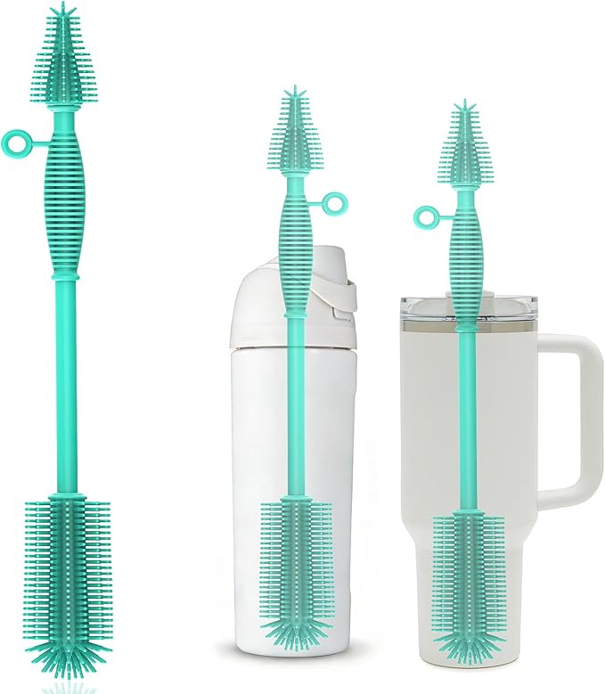 Silicone Bottle Brush,Double Sided with Sturdy Handle,Easy to Clean & Scratch-Free Brush for Baby Bottles,Sports Bottles,Insulated Bottles and 30/40 oz Tumblers(Green)