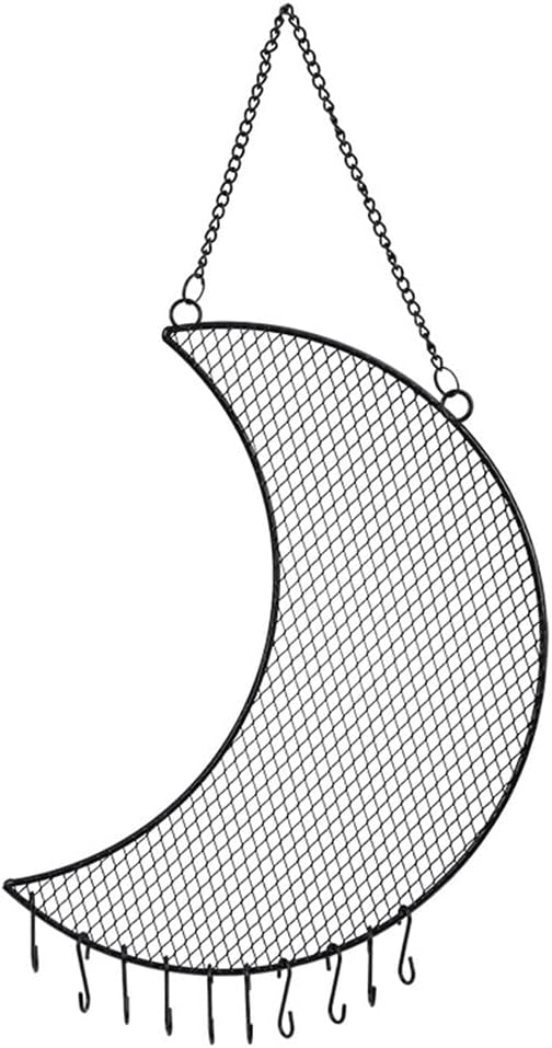 Eforcase Earring Wall Holder Hanging Jewelry Storage Organizer, Metal Grid Moon Shape Jewelry Rack Hanging Jewelry Organizer Gift for Women and Girls
