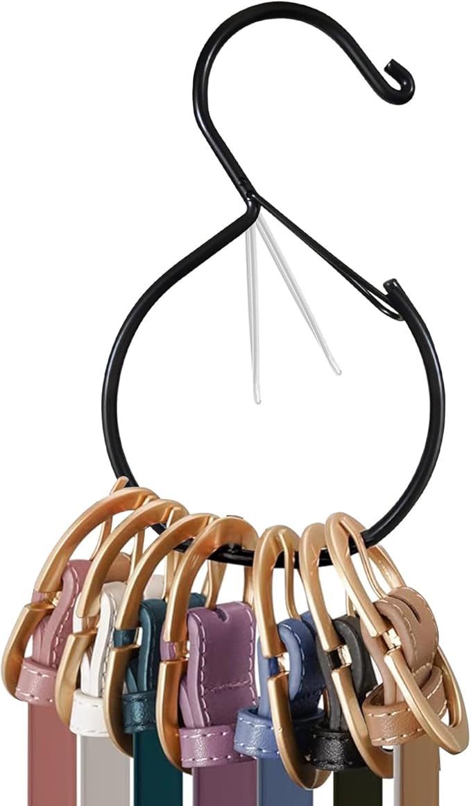 4 PCS Metal Belt Hanger, Black Iron Multipurpose Closet Hangers, Space Saving Belt Organizer for Ties, Scarfs, Baseball Hats, Purses & Accessories