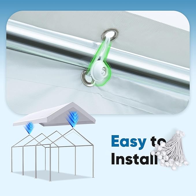 ADVANCE OUTDOOR Replacement Top Cover Tarp for 12x20 ft Carport Canopy with Ball Bungees, White, One Roof Only