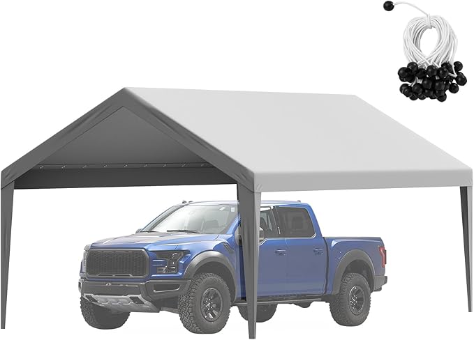 VEVOR Carport Replacement Canopy Cover 12 x 20 ft, Garage Top Tent Shelter Tarp Heavy-Duty Waterproof & UV Protected, Easy Installation with Ball Bungees,Grey (Only Top Cover, Frame Not Include)