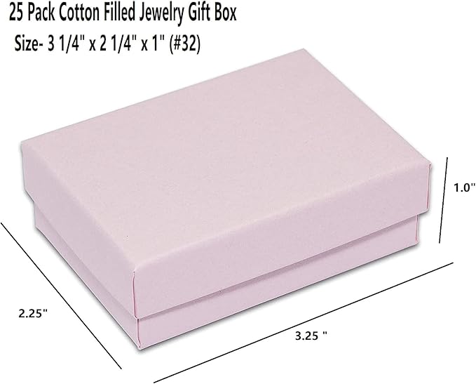 12 Pack Pink Cotton Filled Color Paper Cardboard Jewelry Box for Necklace, Ring, Earring, Pendant, Pocket Watch, Body Jewelry. Size-3 1/16" x 2 1/8" x 1" - by R J Displays