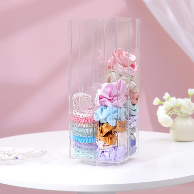 OAOLEER Acrylic Scrunchie Holder Organizer, Hair Ties Display Stand, 4 Tier Hair Accessories Organizer Storage for Bracelets Bangle Watches (Type-A)
