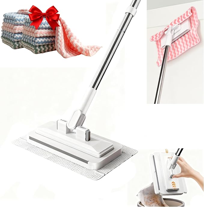 2026 New Mini Disposable Dust Mop with 10 Reusable Cloths No-Touch Dirty Cleaning Dust Mop for Dry Wet Disposable Pads, Multi Surface Floor Mopping and Sweeping for House Wall Bathroom Corners