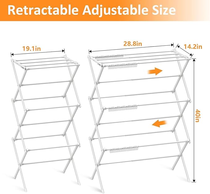 2PCS Foldable Drying Rack Clothing for Laundry Pure White
