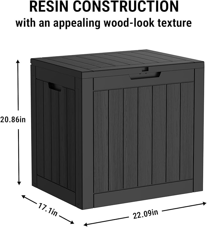 Mars Villa 31 Gallon Deck Box, Waterproof Weatherproof and UV Resistant Resin Storage Bin with Lockable Lid, for Outdoor Patio Furniture Cushions, Pool Supplies, Garden Tools, Black