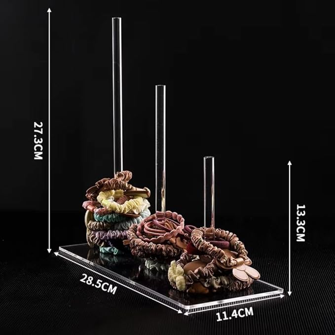 Acrylic Hair Organizer with Non-Slip Base - Transparent Headband Holder for Hair Ties, Scrunchies & Accessories, Dressing Table Display Rack(3 Row)