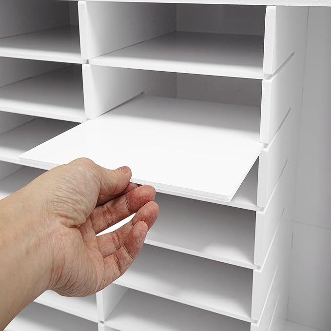 Literature Organizer, 24-Compartment Paper Organizer with 2 Drawers, Storage Cabinet, Mail Sorter for Office Classroom Home, Adjustable Shelves & Lockable Design (White)