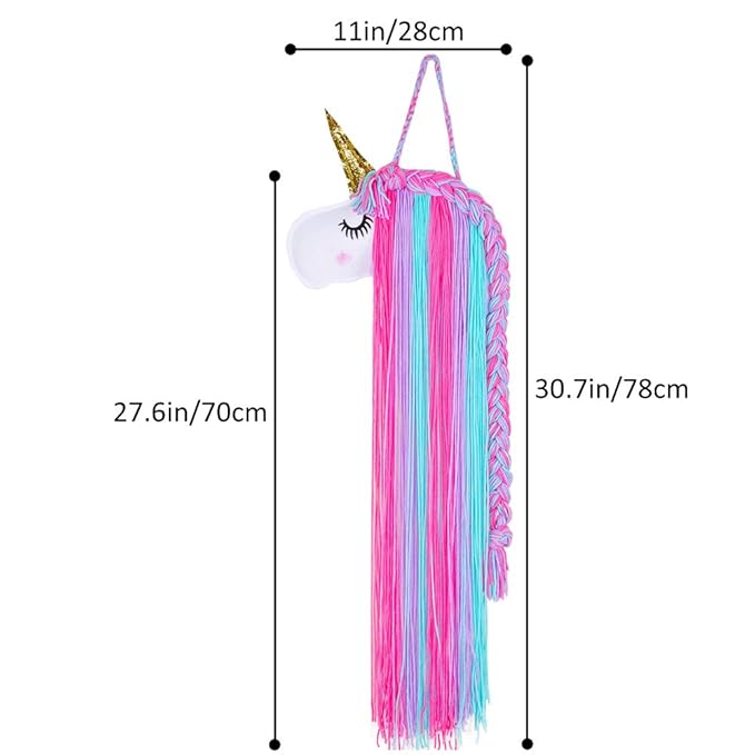 Beinou Hair Clips Holder Unicorn Hairbow Holder Colorful Yarn Tassel Headband Holder Organizer Shy Unicorn Face Home Decor Hair Accessories Storage for Girls Unicorn Party