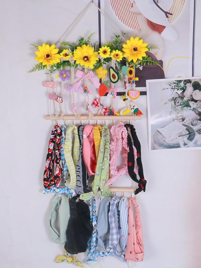 Hanging Hair Accessories Organizer, Hair Clips Storage Holder, Hair Bow Holder Organizer, Headband Holder, Hair Accessories Storage Display Wall Hanging Decor for Women Girls Room Closet(White-green)
