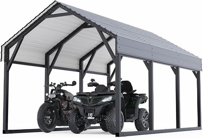 GarveeLife 12x13 ft Metal Carport Shed, Reinforced Frame and Steel Roof for All-Weather Use, Permanent Shelter for Cars, Motorcycles, ATVs, or Boats