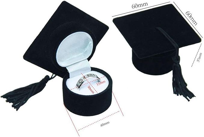 Amosfun Graduation Cap Shaped Ring Box Creative Jewelry Storage Box Ring Organizer Case Graduation for Celebration Party Supplies (Black)