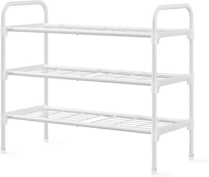 3-Tier Shoe Rack Organlzer, Rustproof lron, Spaclous Shoe Storage Shelf for Closet or Entryway, Fits Sneakers & Slippers, White