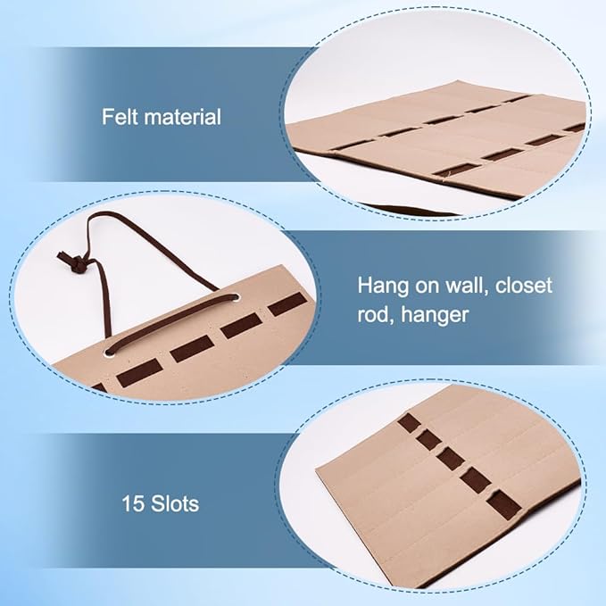 CREATCABIN Wall Hanging Sunglasses Bag Brown Wall Mounted Dust Proof Sunglasses Storage Bag Protable Foldable Jewelry Organizer with 15 Slots for Makeup Room Bussiness Travel Carrying 5.7x3in