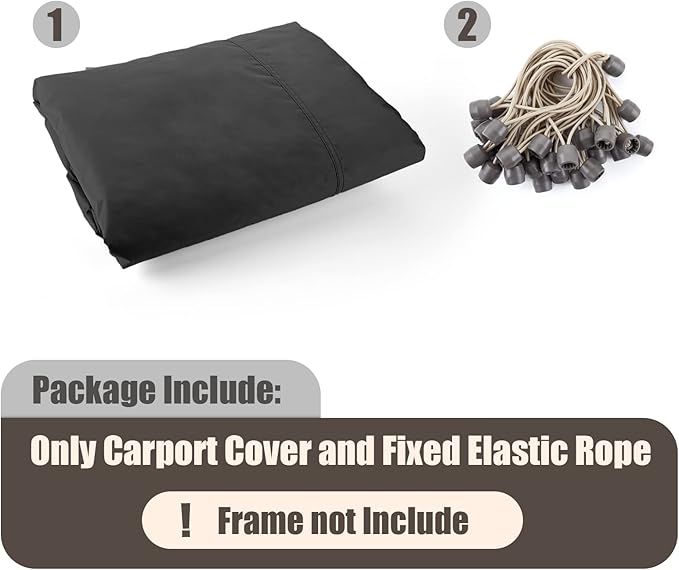 10x20 Carport Replacement Canopy Cover for Tent Top Garage Shelter Cover with Ball Bungees, 800D Oxford Replacement Cover Waterproof & UV Protection, Not Included Frame (Dark Gary)