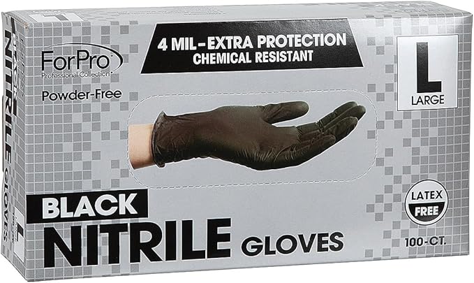ForPro Disposable Nitrile Gloves, Chemical Resistant, Powder-Free, Latex-Free, Non-Sterile, Food Safe, 4 Mil