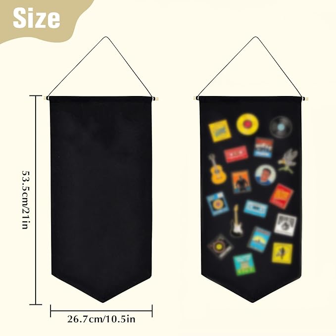 Winmany Wall Hanging Brooch Jewelry Storage Case Canvas Display Stand Enamel Pin Display Banner Holder Earrings Necklace Glitter Pin Collection Organizer (Black)