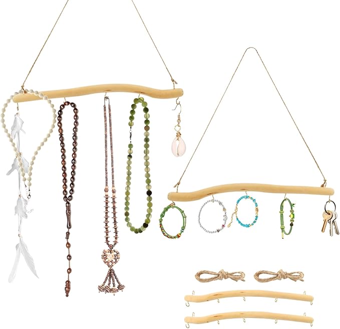 2Pcs 15inch Driftwood Wall Hanging Jewelry Hanger, Natural Driftwood Decorative Branches Farmhouse Vintage Wooden Hook, Drift Wood Pieces for Crafts Jewelry Organizers (COLOR:nature)