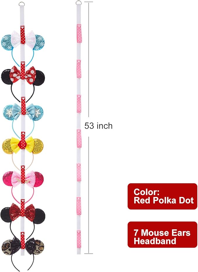 2Pcs Mouse Ears Headband Holder Polka Dot Hanging Wall Display Decor Vertical Headpiece Organizer Hair Bow Accessories Hanger Holder White