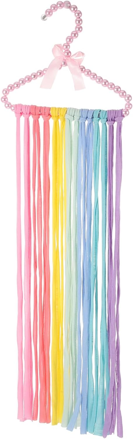 LOGOFUN Bow Hanger Hair Clips Storage Rainbow Hanger Hair Bow Holder with Tassels for Kids Girls Room Decor