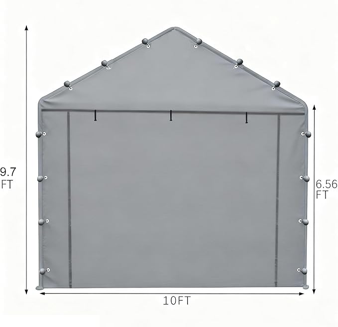 Rutile 10x20 Carport Replacement Sidewall, 180G PE Waterproof & UV Protected Sidewall Cover (Gray, Front/Back Panel)