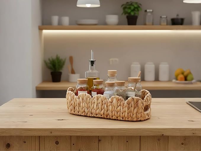 Toilet Tank Basket,Toilet Paper Storage Basket Bathroom Counter Organizer Wicker Baskets for Organizing,Holds Up to 3 Mega Rolls,Natural Water Hyacinth Boho Decor Bathroom