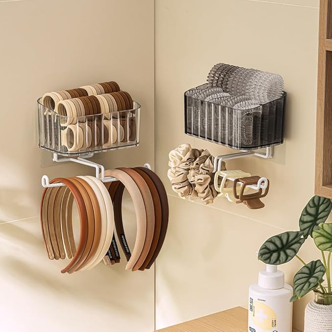 Hggzeg Clear Hanging Headband Organizer Storage, Jewelry Organizer Wall Mounted, Hair Hoop Storage, Necklace Hanger and Claw Clip Holder, for Women and Girls (White)