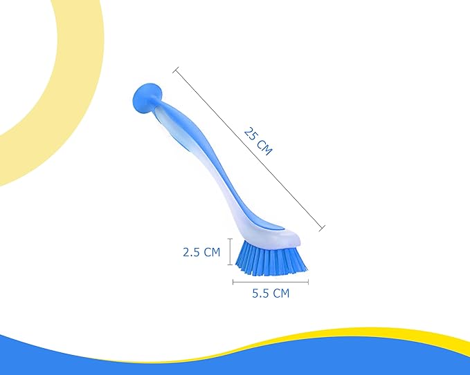 Zuvo Plastic Long Handled Scrubbing Suction Cup, Durable Bristles,Dish Washing Brush.Washing Up Kitchen Brush, Assorted Colour, 5 X 21 X 5 cm-Pack of 3