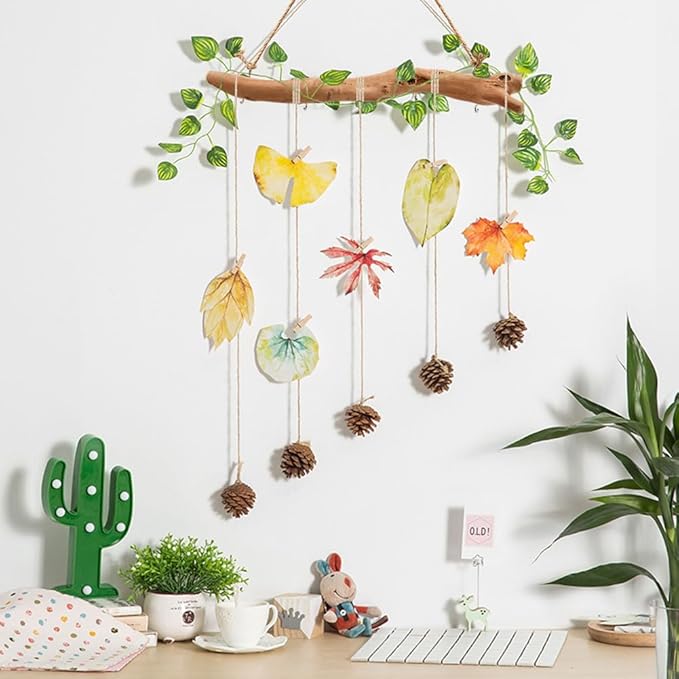 15Inch Driftwood Wall Hanging Jewelry Organizer - Rustic Wood Tree-Shaped Wall Decor with 5 Hooks for Rustic, Boho & Farmhouse Home