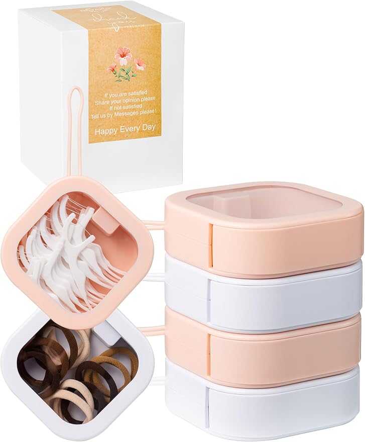 4pcs Hair Tie Organizer 3.74"x3.74",Small Portable Hair Tie Holder Organizer for Girls Travel, Baby Girl Hair Accessories Organizer for Hair Clips,Q-tips,Earrings,rings,Floss,(2Pink&2White)