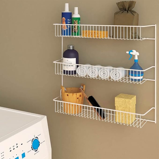 ClosetMaid 3-Tier Hanging Wall Mounted Metal Rack for Spices, Shelf Storage, Pantry Organization, Laundry, Kitchen, Bathroom, White, 8022 (Pack of 2)