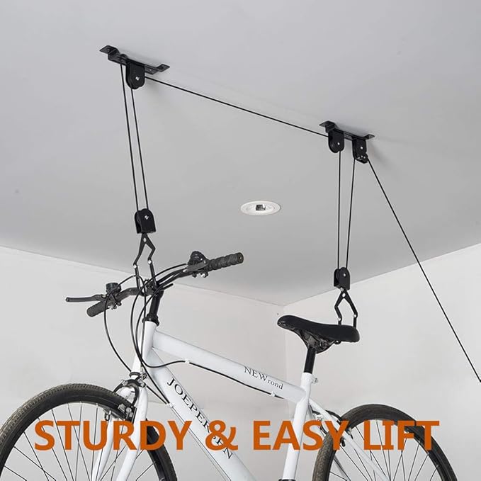 Wallmaster Ceiling Bike Mount Hanger, Bike Ceiling Lift Hoist, Bike Pulley System for Garage, Indoor Bicycle Hooks, 1 pack