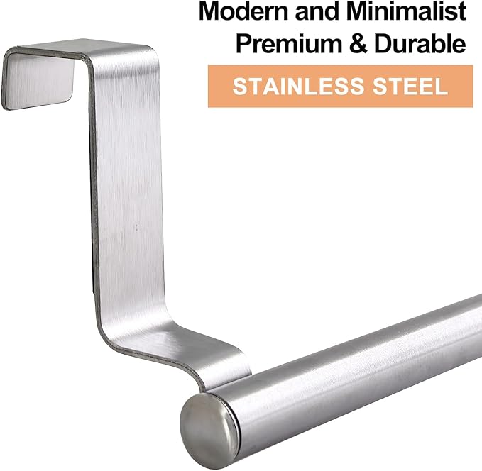 Mziart Kitchen Towel Holder, 2 Pack Over The Door Towel Rack, Over Cabinet Door Towel Bar Stainless Steel Dish Washcloth Hanger, EVA Foam Protective Pad & Non-Slip Self-Adhesive Blocks (9 Inch)