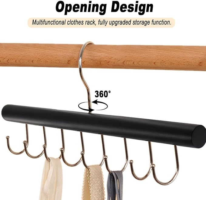 2PCS Belt Organizer Hanger,Sturdy Wood Belt Rack Closet Accessories with 8 Hooks Belt Organizer for Closet Organizers and Storage -Black