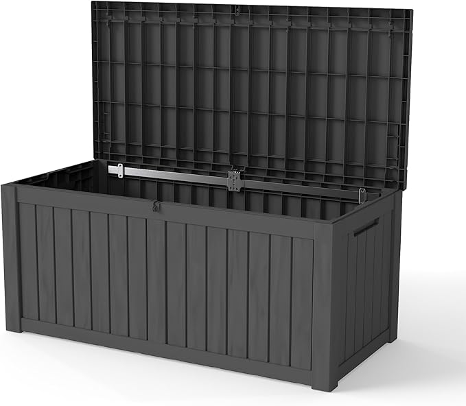 Outdoor Storage Box 150GAL Waterproof Resin Deck Box,UV-Resistant Lockable Package Delivery Bin for Garden Tools,Large Patio Outside Cushions,Pool Accessories Supplies,Chest,Furniture,Black