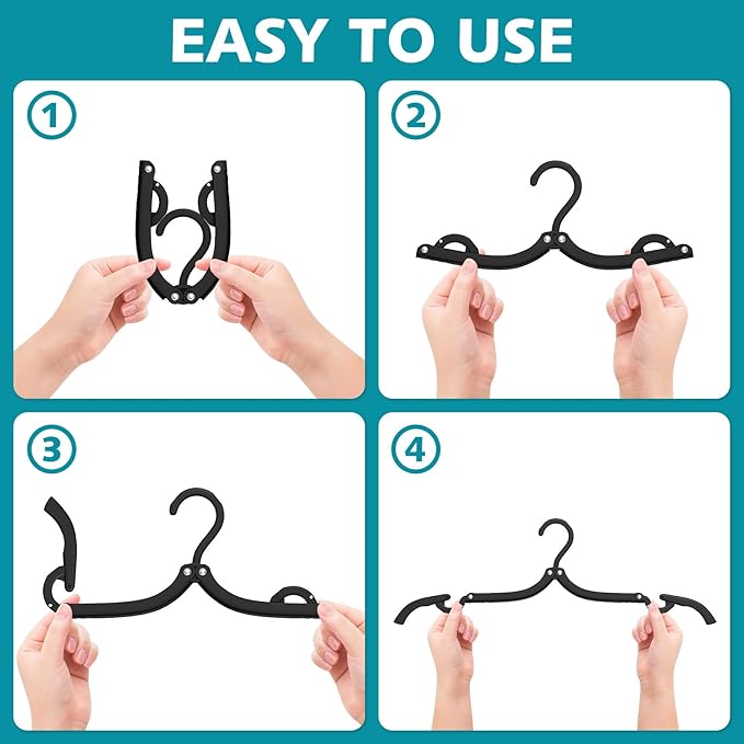 30 Pcs Travel Hangers Portable Foldable Travel Hanger Organizer, Plastic Cruise Essentials Clothes Drying Rack Folding Hangers for Camping Flying RV Europe Vacation Essentials Suitcase, Black