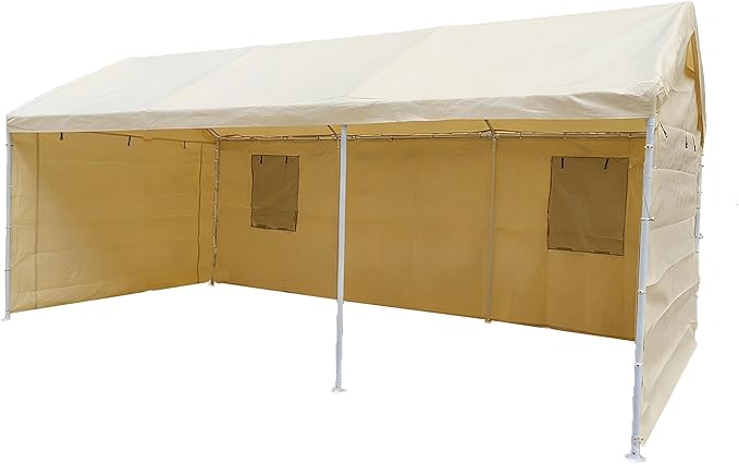 Rutile 10x20 Carport Replacement Sidewall, 180G PE Waterproof & UV Protected Sidewall Cover (Beige, Sidewall Panel with Mesh Windows)