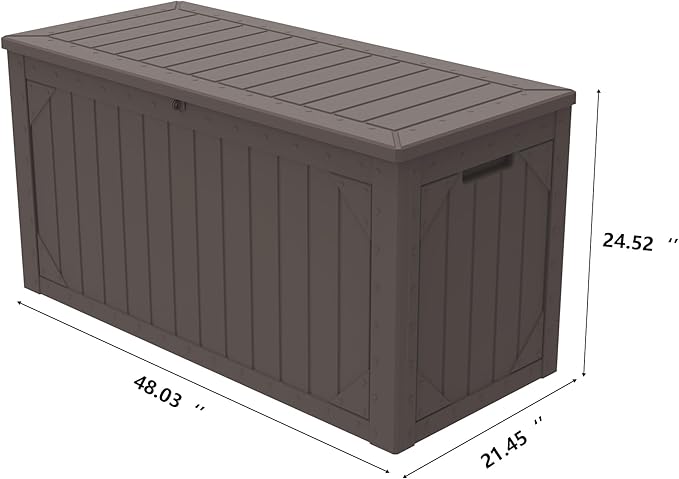 Outdoor Storage Box, 100 Gallon Resin Deck Box Waterproof for Patio Furniture, Garden Tools and Pool Accessories, Lockable UV-Resistant Storage Bin Bench Cabinet for Outside, Brown