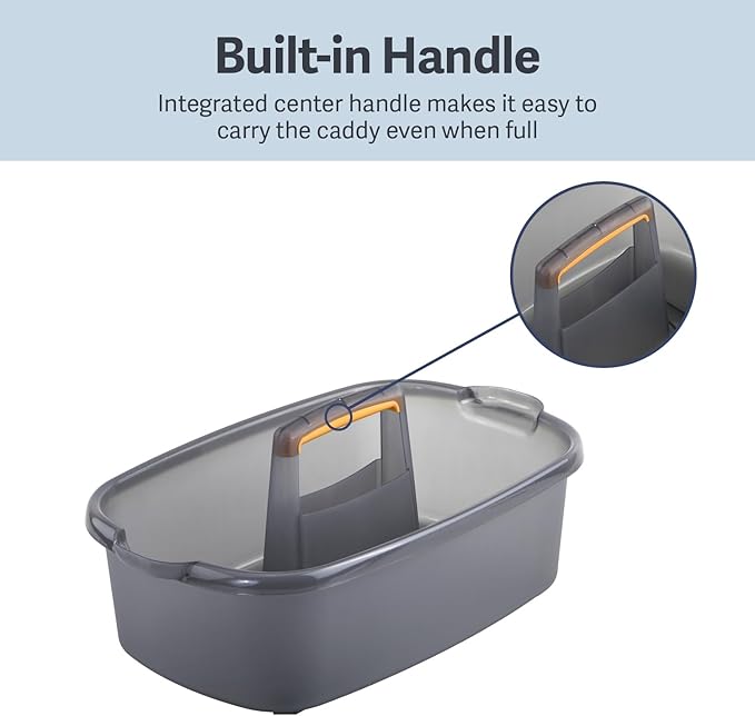 Casabella Plastic Multipurpose Cleaning Storage Caddy with Handle, 1.85 Gallon, Gray and Orange