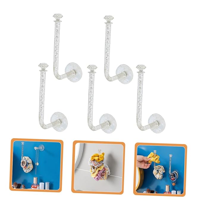 Amosfun 5Pcs Adhesive Scrunchie Holders Clear Glitter Hair Accessories Organizers Wall-mounted Scrunchy Sticks for Headbands Hair Ties Jewelry and More